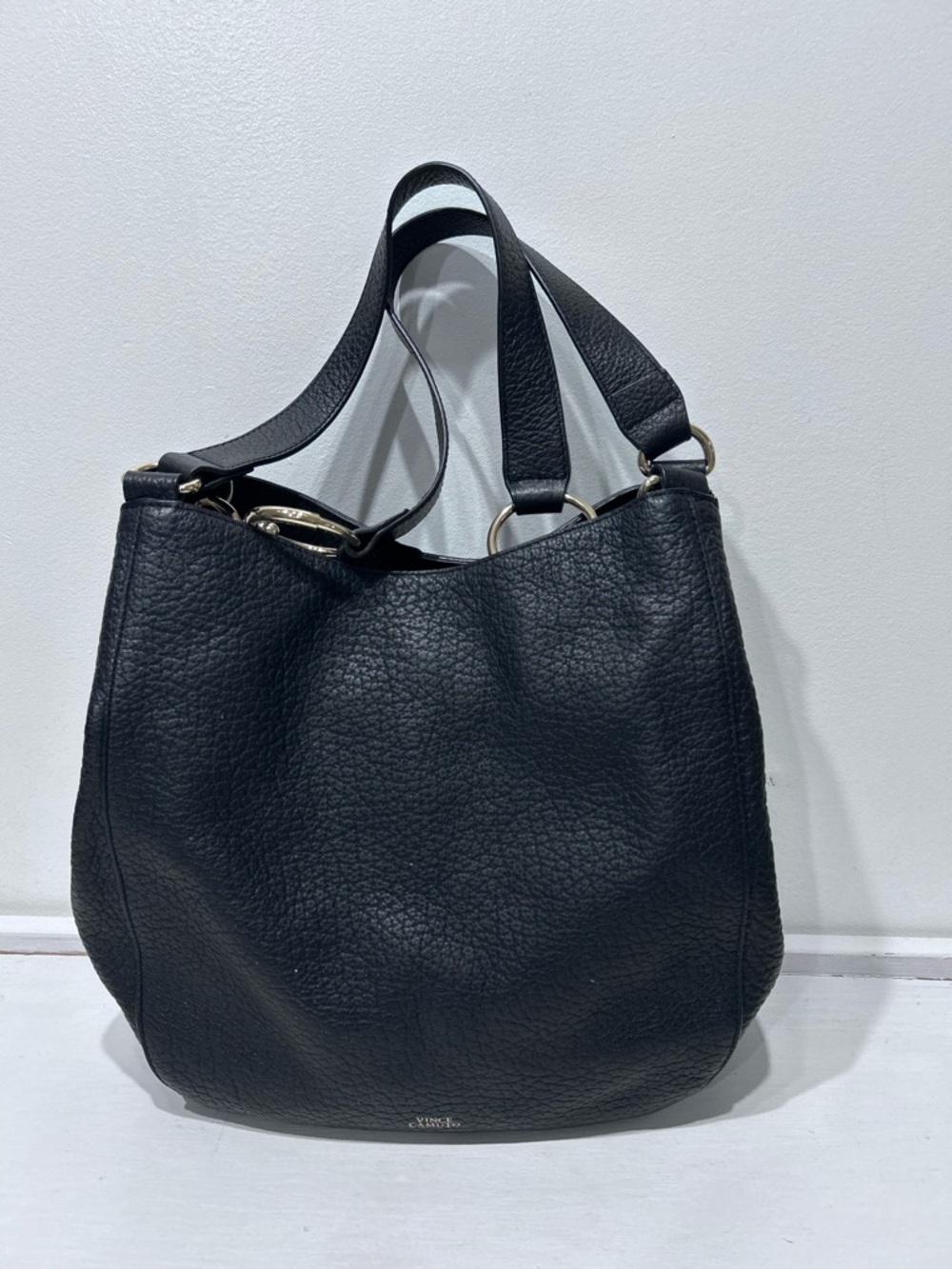 Vince Camuto Black Pebbled Leather‎ Hobo Shoulder Bag Gold Hardware